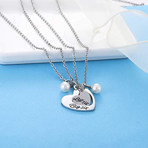 Nimteve Big Sis Lil Sis Necklaces Set for 2 Big Sister Little Sister Necklace Chain Best Friends Gifts Heart Pendant Necklace Set Friendship Gifts Jewelry Christmas Gifts2