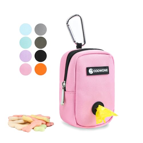 COOWONE Kleine Leckerli-Tasche mit Kotbeutel-Spender für Leine, tragbare Gehbeutel, Kotbeutelhalter, freihändige Hunde-Leckerli-Tasche (Rosa)