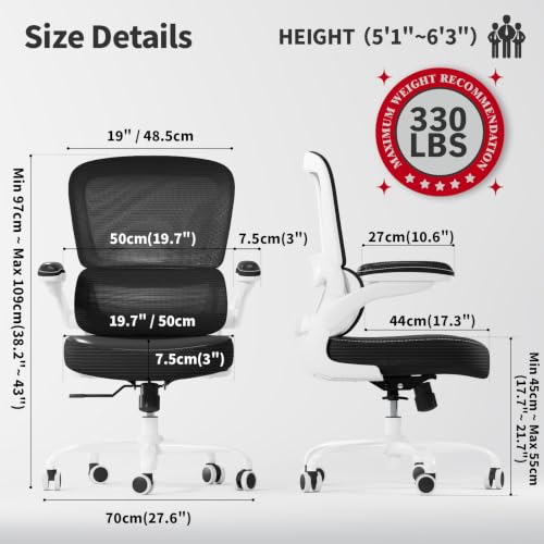 Image of TRALT Ergonomic Office Chair - Desk Chair with Adjustable Lumbar Support Computer Chair - Mesh Comfy Chair with Flip-up Armrests - Gaming Chairs for Adults Home Office (PU Leather, Black White)