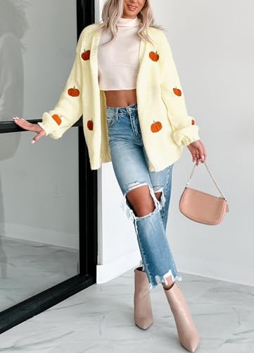 Image of Women Holiday Sequin Cardigans Funny Graphic Button Embroidered Sweaters Cute Open Front Knit Long Sleeve Coat Tops