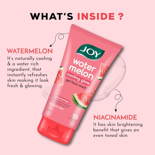 Image of Joy Watermelon Cooling Glow Gel Face Wash with Niacinamide & Glycerine | Hydrating Daily Facial Cleanser for Glowing Skin | Removes Dirt, Oil & Impurities | For All Skin Types | 150ml