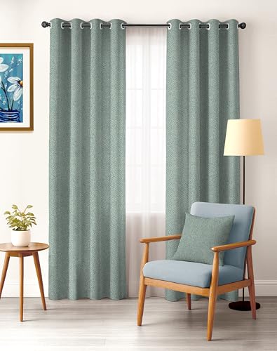 Image of Casableu Twillbone Digital Print 85% Blackout Curtains for Door /Window, Thermal Insulated, Tie Back, Wider Width 50 in, Eyelet Curtains for Living Room /Bedroom (Sea Green 7 ft Set of 2)
