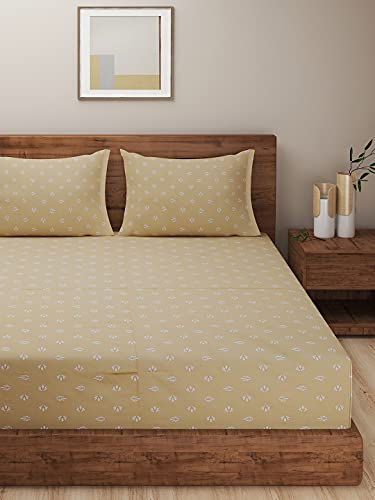 Image of Swayam Mercerized Pure Cotton King Fitted Bedsheet with 2 Pillow Covers | 250 TC Soft Breathable Bed Sheet | Ethnic Motifs Printed | Size 72 x 78 x 10 inch | Comfortable & Durable for Bedroom - Brown
