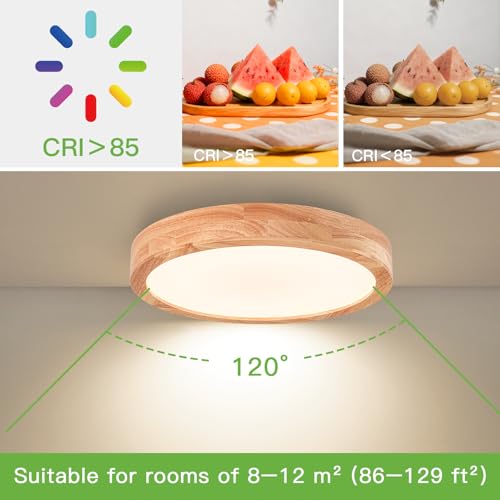 Image of 11.8 Inch Wood LED Flush Mount Ceiling Light 4500K | Modern Style, Acrylic Lampshade, Not Dimmable, Ceiling Light Fixture for Bedroom Kitchen Hallway Living Room