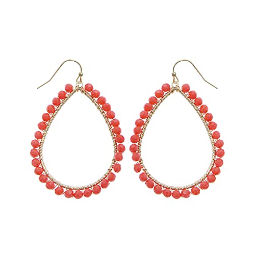 Bohemian Boho Teardrop Dangle Drop Earrings for Women – Delicate - Handcrafted Wire Wrapped Colorful Faceted Glass Beads – Gold Plated – with Gift Box Included (Red Coral) by NTLX - Used condition - US$9.26