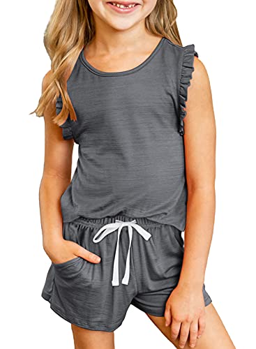 Image of Diukia Girls Short Outfit Sets Summer Cute T-Shirt and Shorts Set with Side Pockets 2 Piece 4-13 Years