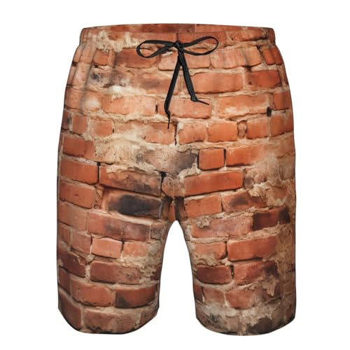 Red Brick Wall Print Summer Beach Casual Shorts for Men,Perfect for Surfing,Running,and Everyday Wear4