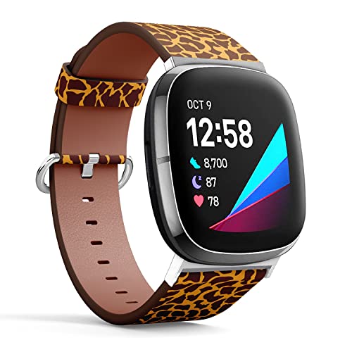 CJBROES Replacement Leather Watch Band, Compatible with Fitbit Versa 3 and Fitbit Sense of Wristband Bracelet Accessory - Animal Textile Design