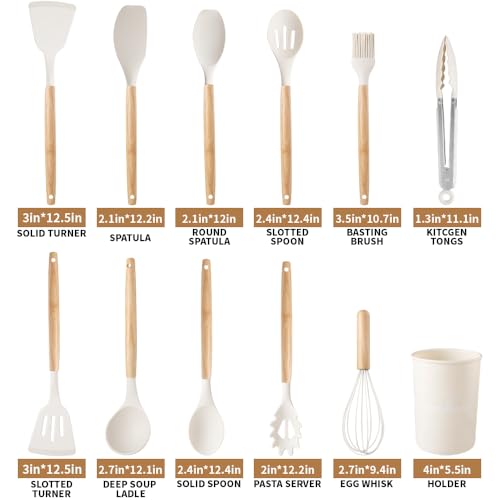 Silicone-Cooking-Utensils-Set-12Pcs-Large-Heat-Resistant-Kitchen-Utensils-Turner-Tongs-Spatula-Spoon-Wooden-Handle-Kitchen-Gadgets-with-Holder-for-Nonstick-Cookware-Dishwasher-Safe-White