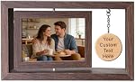 Personalized Wooden Picture Frame, Double Sided Rotatable Wood Photo Frame With Customizable Wooden Pendant, Display Two Photos (Walnut - Horizontal)