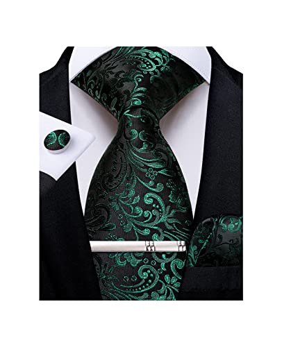 Image of DiBanGu Paisley Ties for Men Silk Necktie and Pocket Square Cufflinks Tie Clip Set Woven Classic Mens Tie for Wedding Party