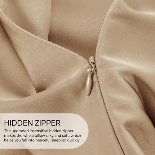 Image of INFIIXSO Silk Pillow Cases 2 Pack Standard Size, Ultra Smooth & Soft Mulberry Silk Pillow Case for Hair and Skin, Breathable Cooling Silk Pillowcase with Hidden Zipper (Champagne, 20x26 Inches)