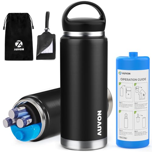 AUVON Large Insulin Pen Cooler for 3-6 Pens with Medical Tag, TSA Approved Insulin Travel Cooler with Portable Handle, Diabetic Travel Case with Gel Ice Pack and Anti-Freezing Drawstring Bag