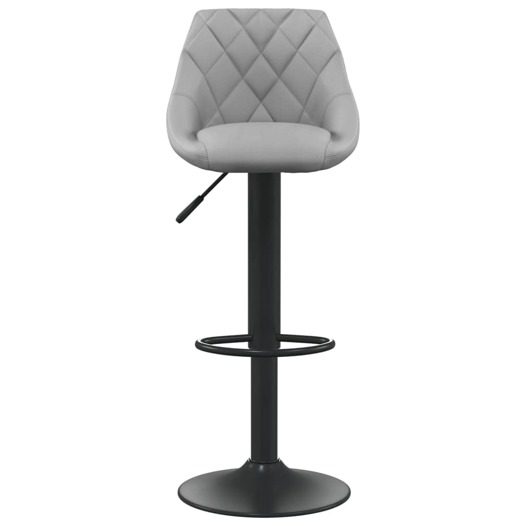 Taburete de bar con reposapiés, giratorio 360 grados, terciopelo gris claro, altura regulable con muelle de gas, estructura de acero con recubrimiento de polvo negro, carga máxima 110 kg