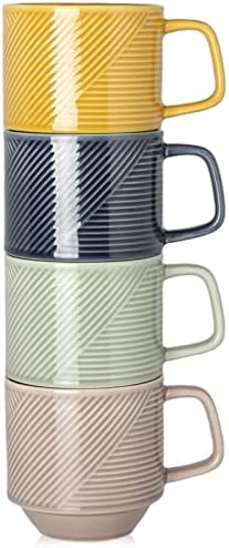 Chubacoo Ceramic Coffee Mugs Set: 4 Pcs 13 oz Large Coffee Cups Ceramic - Stackable Coffee Mug Set of 4 with Handles for Women, Men - Latte, Cappuccino, Tea Cup Set - Microwave Oven Dishwasher Safe