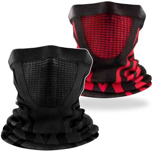 ENONEO Calentador de Cuello Mascarilla Moto para Hombre Mujer Alta Elasticidad Braga Cuello Ciclismo Termica Transpirable Pasamontañas Esqui Bandana Cuello para Running Bicicleta (Negro + Rojo)