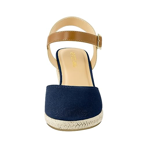 Image of PIZZ ANNU Women's Espadrille Low Wedge Heel Sandals with Buckle Ankle Strap Close Toe Casual Dressy Summer Platform Shoes
