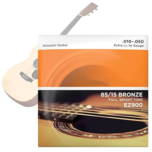 Image of EZ900 Bronze Guitar Strings Set Acoustic - Extra Light Gauge for Easy Playability, Guitar Accessories - Crisp & Bright Tone with 85 /15 Bronze Alloy, 6 String