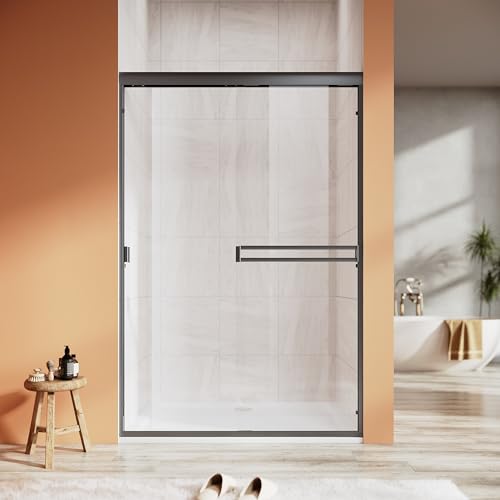 UCALAFEE 44-48 Inch Double Sliding Shower Door Matte Black, Semi-Frameless Design with Silent Soft-Close & Easy-Clean Tempered Glass for Walk-in Shower, SGCC Certified, 72 Inch H