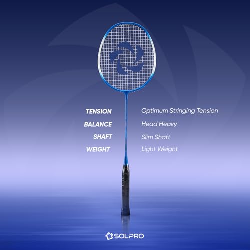 Image of SOLPRO Vanguard 8 Aluminium Badminton Racket for Beginners & Intermediate, Adult & Kids Shuttle Bat with Full Cover Bag, Lightweight Racket with Durable Frame for Practice & Match