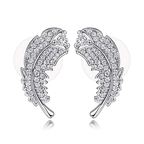 Preisvergleich Produktbild Ohrstecker, Ohrringe Engelsflügel mit Funkelnden Zirkonia Steinen I Hochwertiger Schmuck als Feder mit Engel für Damen und Frauen in Juweliersqualität (Silber)