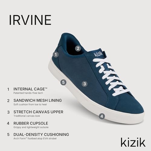 Kizik Slip On Sneakers: Irvine - Low-Profile, Stretch Canvas with Grippy Rubber Soles, Casual Shoes for Women & Men, Hands Free Convenience - Wide Width3