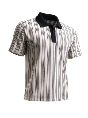 Image of The Indian Garage Co Men Boxy Fit Half Sleeves Vertical Striped Polo T-Shirt