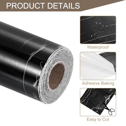 Papier peint marbre noir 10cm x 10m sourcing map pour décoration d'angle