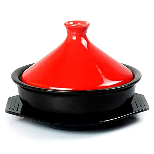 Marmite à tajine en céramique rouge avec couvercle, cocotte de cuisson saine 23 cm