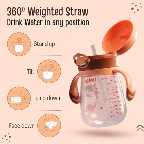 Image of LuvLap Kids Bite Resistant Soft Silicone Straw Sipper Cup with Handle, with Weighted Straw, Sippy Cup with Anti Spill Lock, BPA Free,1 Year +, 300 ml, Brown (Pack of 5)