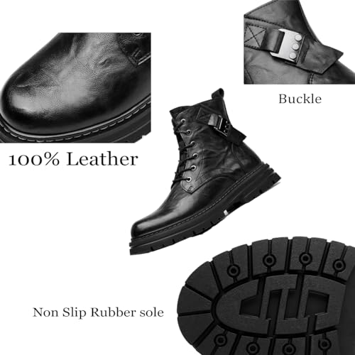 Men's Leather Waterproof Combat Boots with Side Zipper, Casual Hand-Stitched Lace-Up High Top Motorcycle Boots, Comfort Outdoor Rubber Sole Non-Slip Resistant Soft Sole Work Boot4