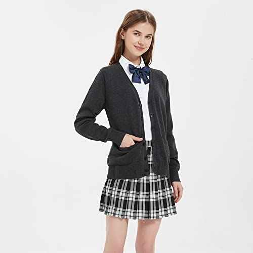 Women's Cardigan School Uniform Sweater V Neck Button Down Knit Cardigans Coat with Pockets4