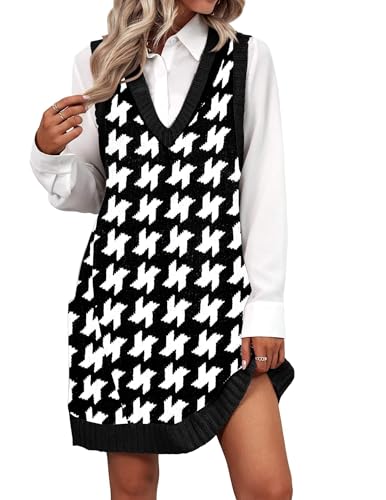 Image of Zeagoo Womens Sweater Vest Dress Pattern Knitted Pullovers Sweaters V Neck Tank Sweater Dress with Pockets