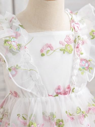 Image of Tagas Girls' Knee-Length Dress|Elegant Floral Embroidered Baby Girl Party Dress with Bow|Soft Net Layered Frock for Birthday, Wedding & Festive Occasions|Comfortable & Stylish