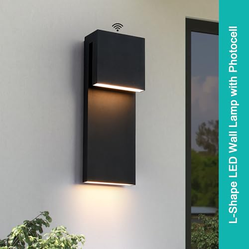 Image of Tarentlight Dusk to Dawn Outdoor Lighting Fixture Wall Mount,Modern Integrated LED 2-Light 17W, Exterior Sensor Front Porch Light,Textured Black,Anti Rust Outside Wall Lights for House,Doorway,Garage