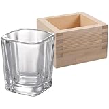 Yardwe Glass Sake Cup Set with Wooden Box Japanese-Style Square Glass Saki Mugs for Rice Wine Drinking,