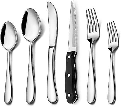 48-Piece Heavy Duty Silverware Set with Steak Knife for 8, LIANYU...