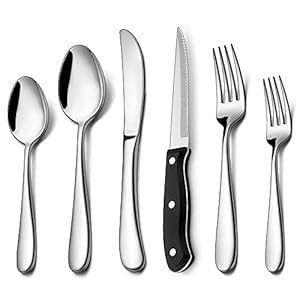 LIANYU Heavy Duty Silverware Flatware Set for 12, 72-Piece Extra Thick Silverware Set with Steak Knives, Fancy Stainless Steel Cutlery Eating Utensils, Mirror Finished, Dishwasher Safe
