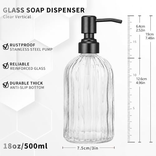 Image of Clear Glass Soap Dispenser | with Matte Black 304 Rustproof Stainless Steel Pump 18oz for Kitchen and Bathroom Hand Soap Dispenser Bottle