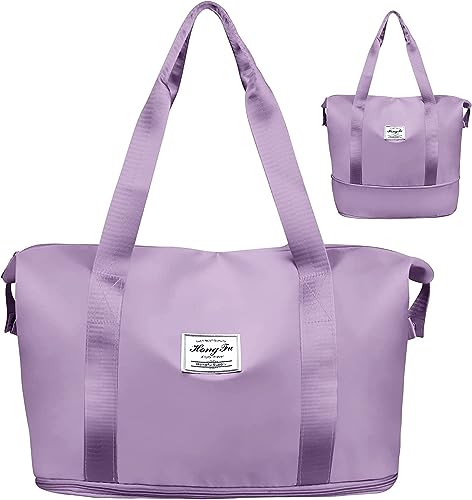 JIALTO Foldable Lightweight Waterproof Travel Duffel Hand Bag – Large Capacity Expandable Overnight Bags for Stylish & 100% Nylon/Multi Hand Bags/Carry Luggage Bag (L, Travel Duffel Bag, Purple)