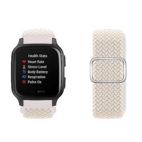 Elastisches Nylon Armband für Garmin Venu Sq 2/Sq 2 Music - Geflochtenes Loop Band für Herren und Damen (Q)