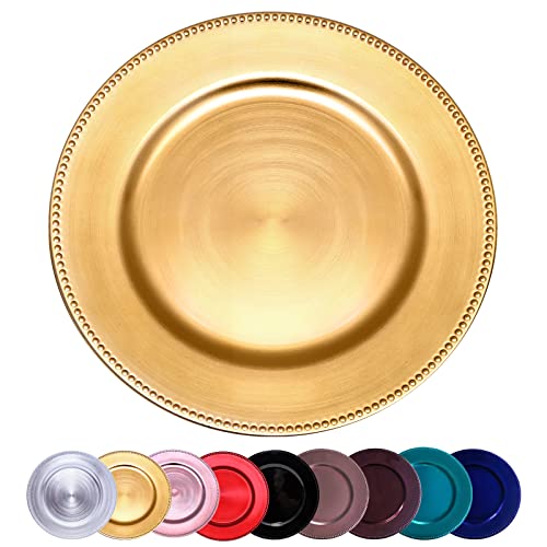 DaCakeWS Metallic Gold Charger Plates 10PCS 13inch Plastic Beaded Round charger plates bulk wedding, Dinner,Wedding,Party,Event,Decoration(Beaded Gold 10)