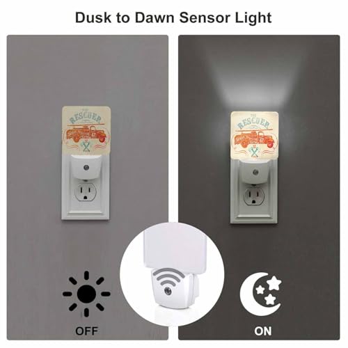 Image of Led Night Light,Red Fireman Vintage Fire Fighting Firefighter Led Night Light Plug Into Wall with Dusk to Dawn Light Sensor White Energy Efficient Nightlight for Bedroom Hallway Living Room