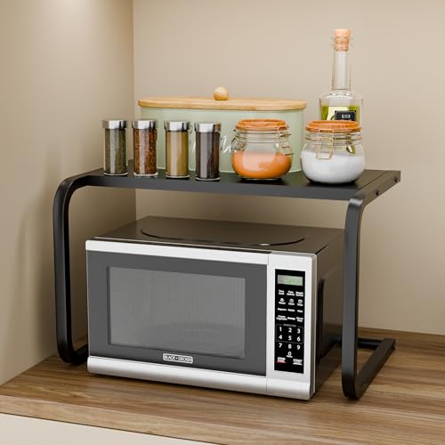Image of TEX-RO Platform Top Microwave Stand /Oven Stand for Kitchen Organizer /Utensils Stand for Kitchen /Shelf Dish Rack for Home (Black)