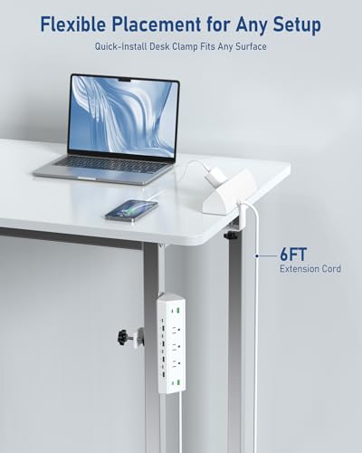 Image of Jgstkcity 90W Desk Clamp Power Strip,12 USB Ports (6 PD 45W USB-C),Surge Protector,ETL Listed Power Hub Extension Cord,Fast Charging Station for Home Office Desk Edge Mount (White, 12 USB-90W)