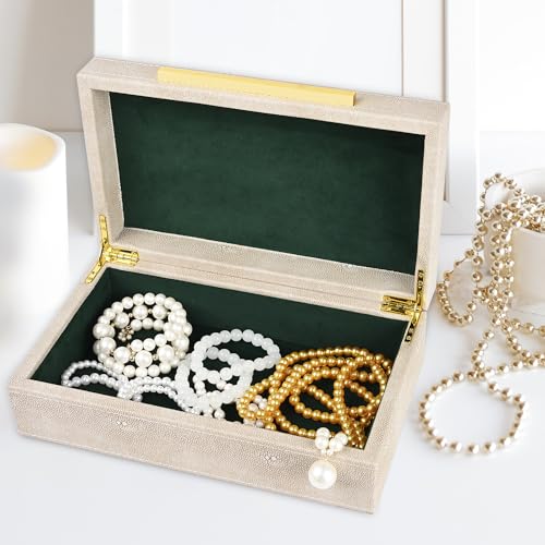 XIGEXIGE Ivory Shagreen box Faux Leather Decorative Boxes,Keepsake And Memory Storage Decorative Boxes with Lids for Modern Home Decor Jewelry Box Organizer