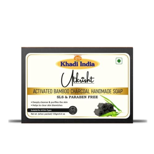 Image of Khadi Bamboo Charcoal Handmade Bathing Soap Bar 125g | Natural & Herbal | Deep Cleansing for Glowing & Brightening Skin | For Wrinkles & Fine lines | All Skin Types | Men & Women
