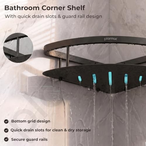 Image of Plantex Corner Shelf for Bathroom Wall Mount /304 Grade Stainless Steel Bathroom Corner Shelf /Bathroom Accessories Holder for Wall (9x9 inches, Black)