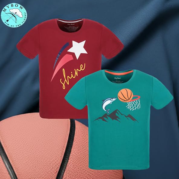 My Bow 2 Pack Round Neck Basketball and Shining Star Printed T-Shirts2
