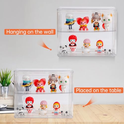 Image of BOHOIDEE 2 Tiers Clear Display Case for Figures, Acrylic Storage Organizers Box with Magnetic Door, Wall-Mounted Dustproof Showcase for Collectibles Action Figure